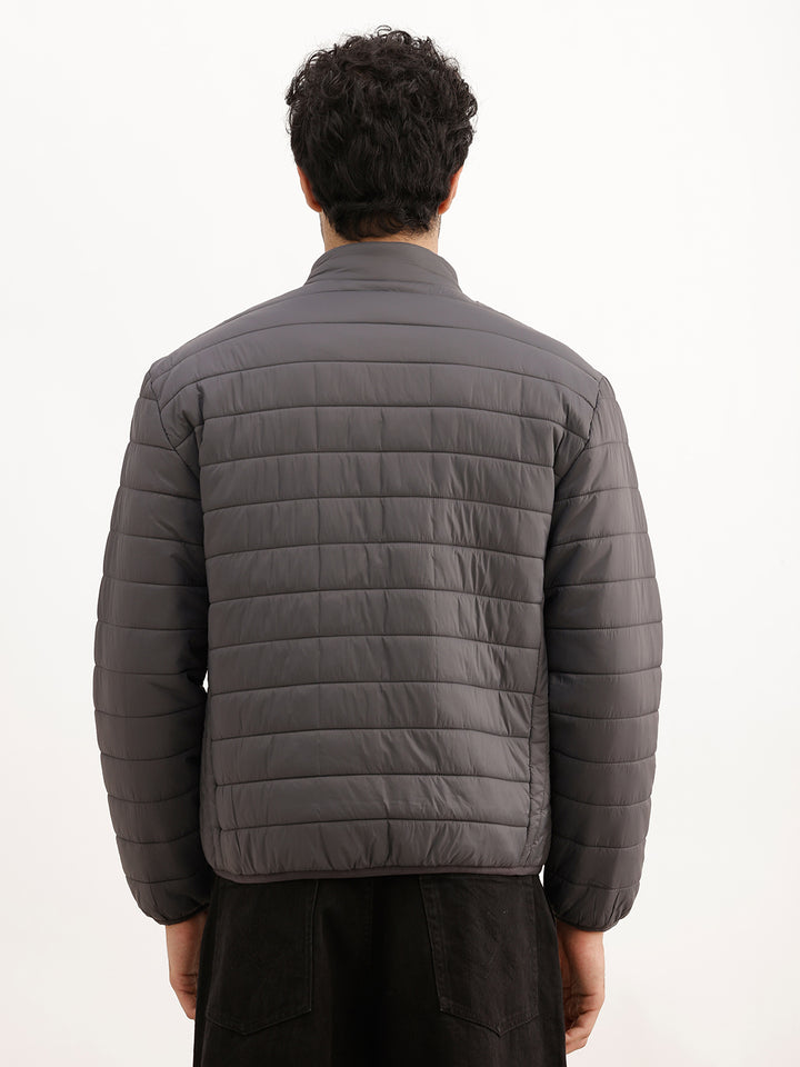 Solid Comfort Fit Puffer Jacket | Charcoal