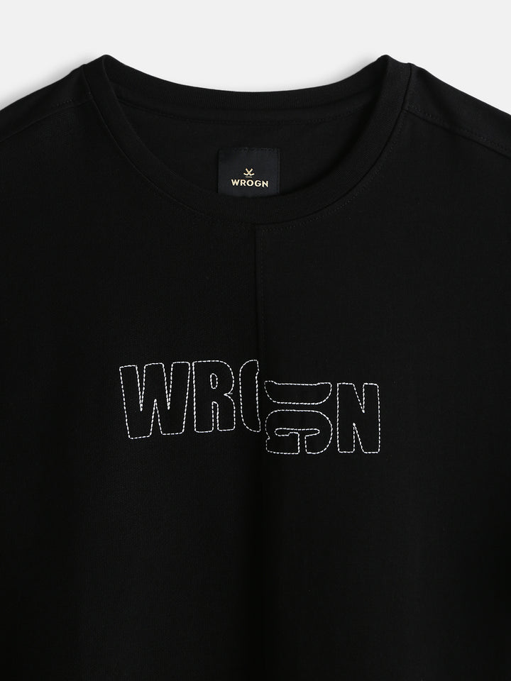 Embroidered Solid Oversized T-Shirt | Black