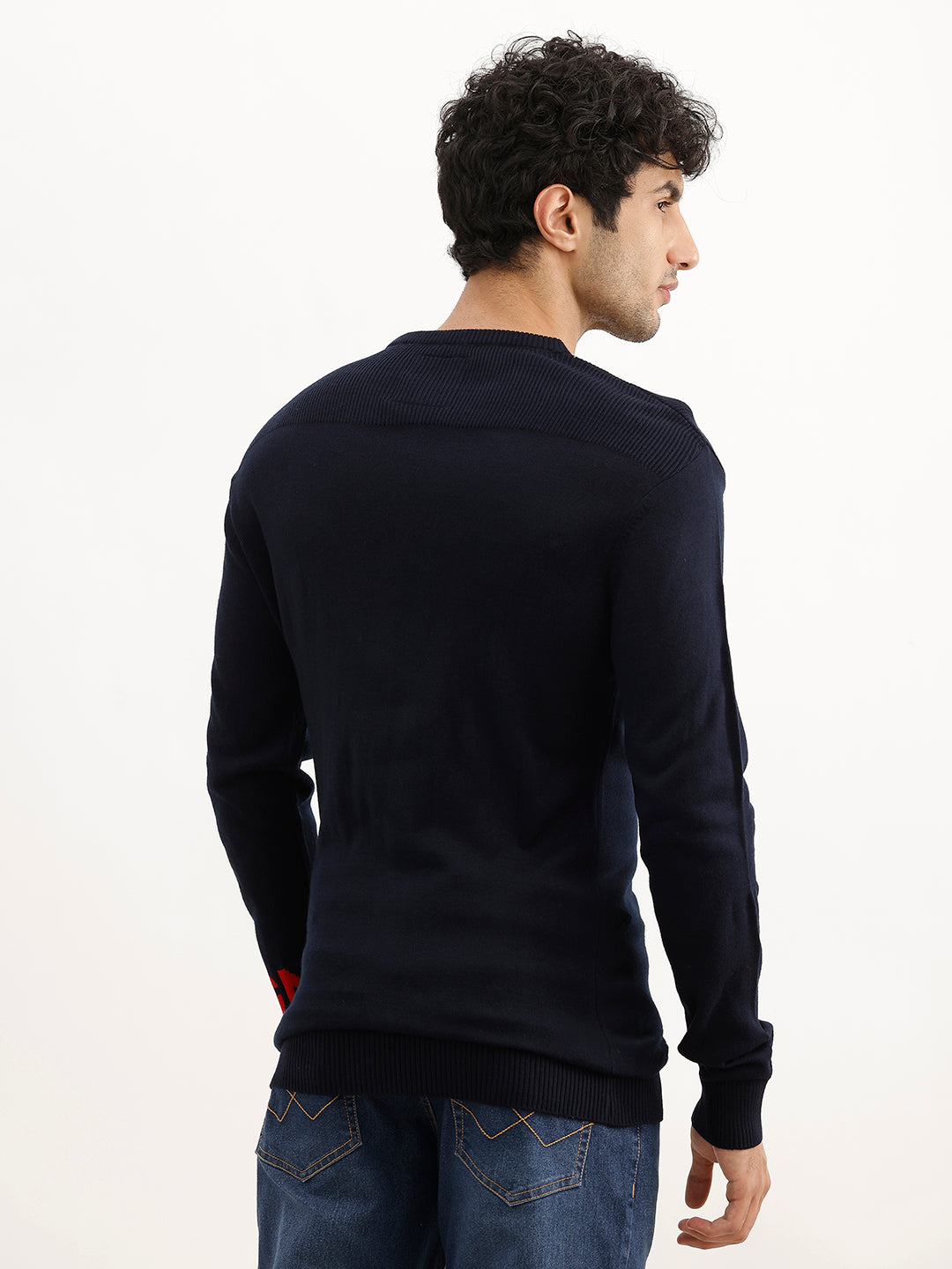 Solid Slim Fit Knitted Sweater | Navy Blue