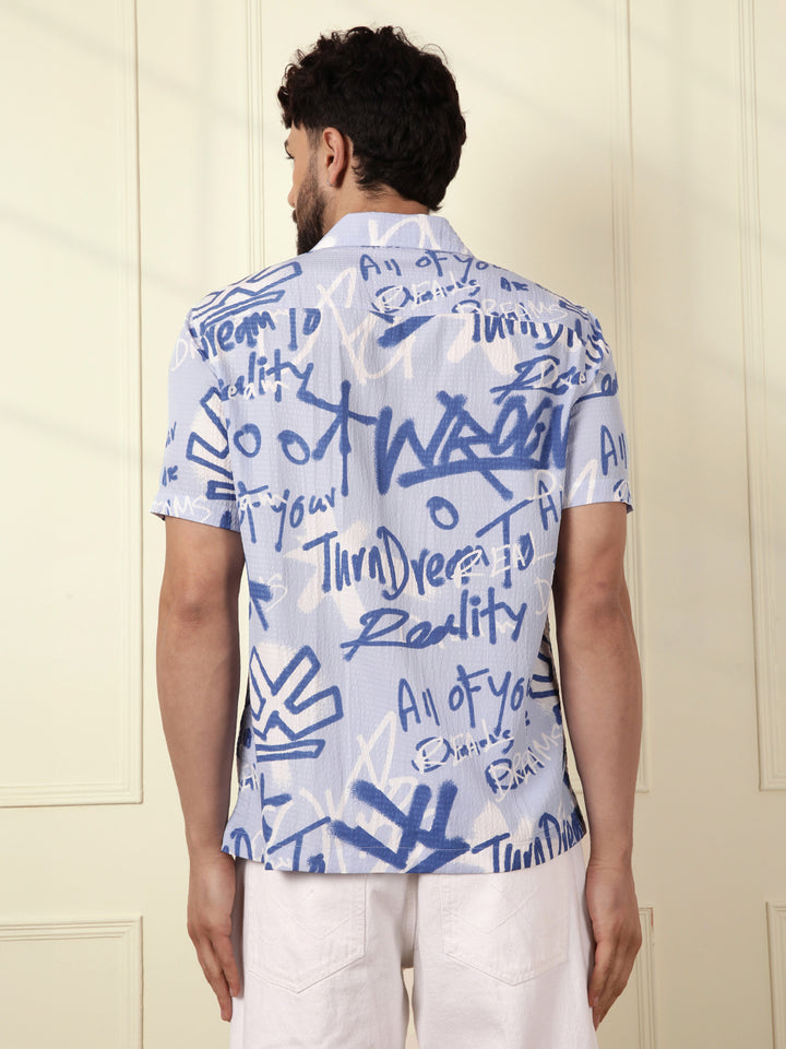 Textured Light Weight AOP Shirt | Blue