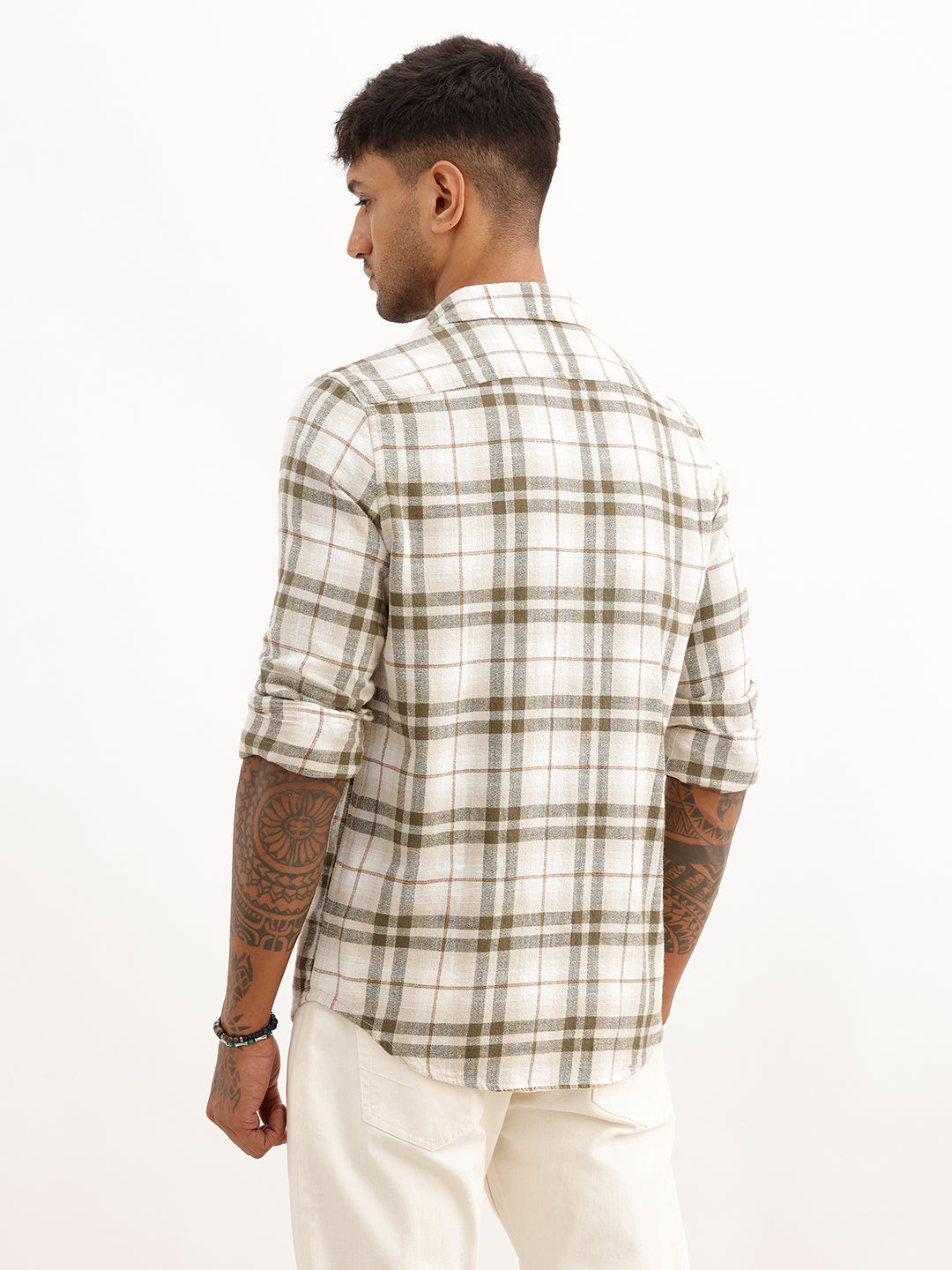 Slim Fit Checkered Full Sleeve Shirt | Olive