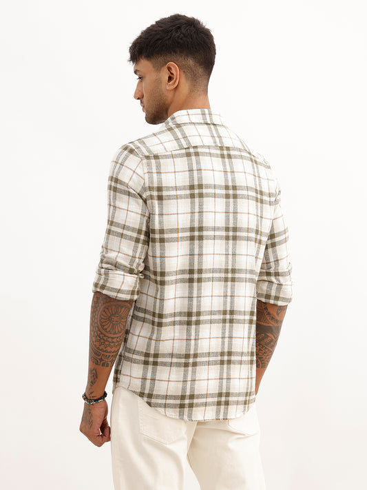 Slim Fit Checkered Full Sleeve Shirt | Olive