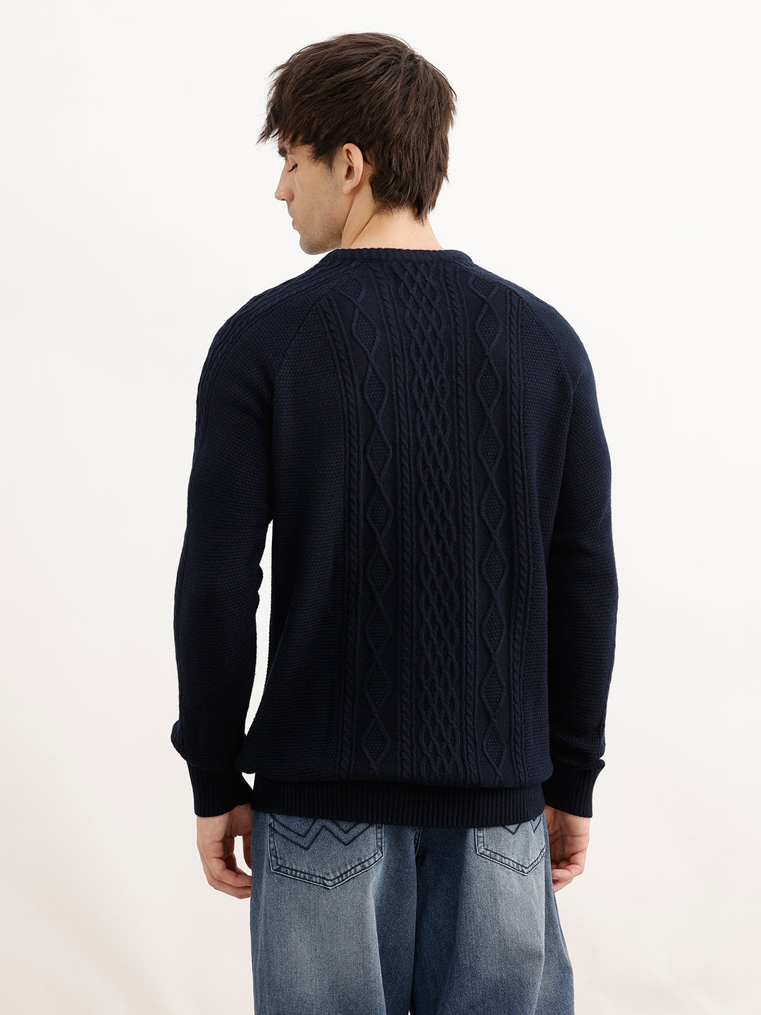 Solid Regular Fit Cable Knitted Sweater | Blue | WSW02FSRE1017W