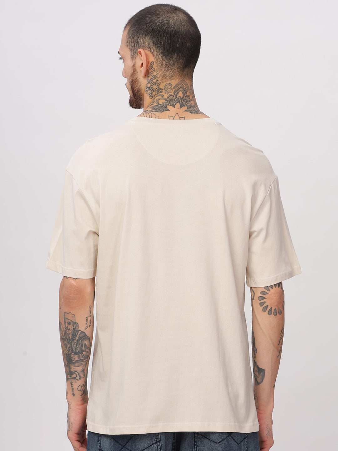 Wrogn Spray Print Oversized Beige T-Shirt