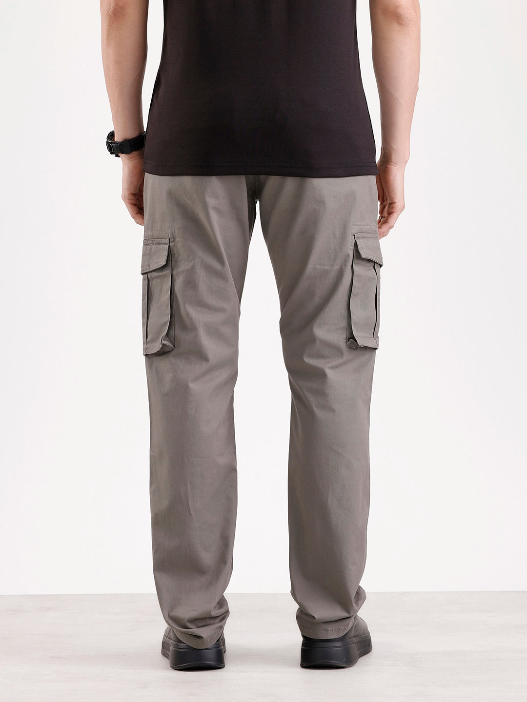 Solid Straight Fit Cargo Trouser   |  Grey