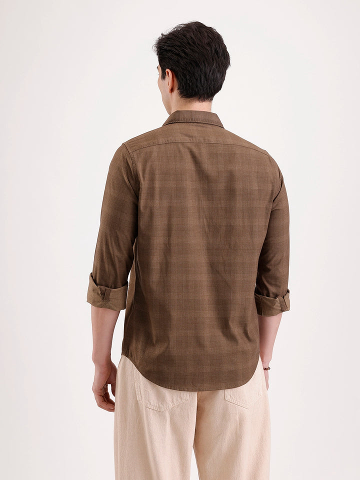 Classic Full Sleeve Checkered Shirt   |  Brown