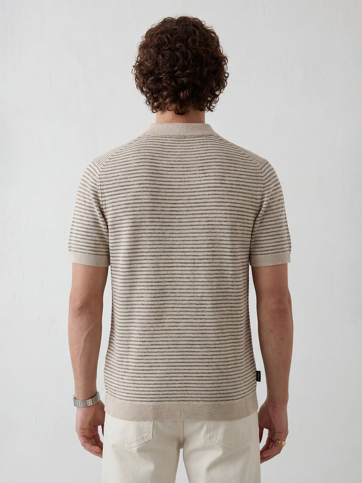 Slim Fit Striped Polo T-Shirt | Beige