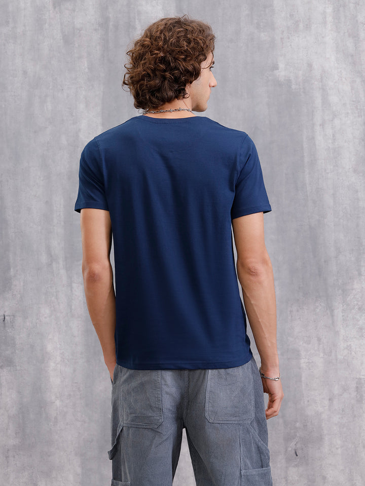 Ancient Script Inspired 3D Print Brand Carrier T-Shirt  | Navy Blue
