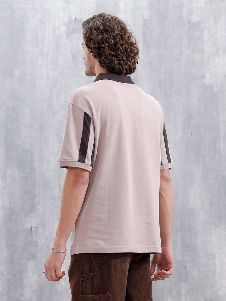 Oversized Johnny Collar Sporty Polo T-Shirt | Brown