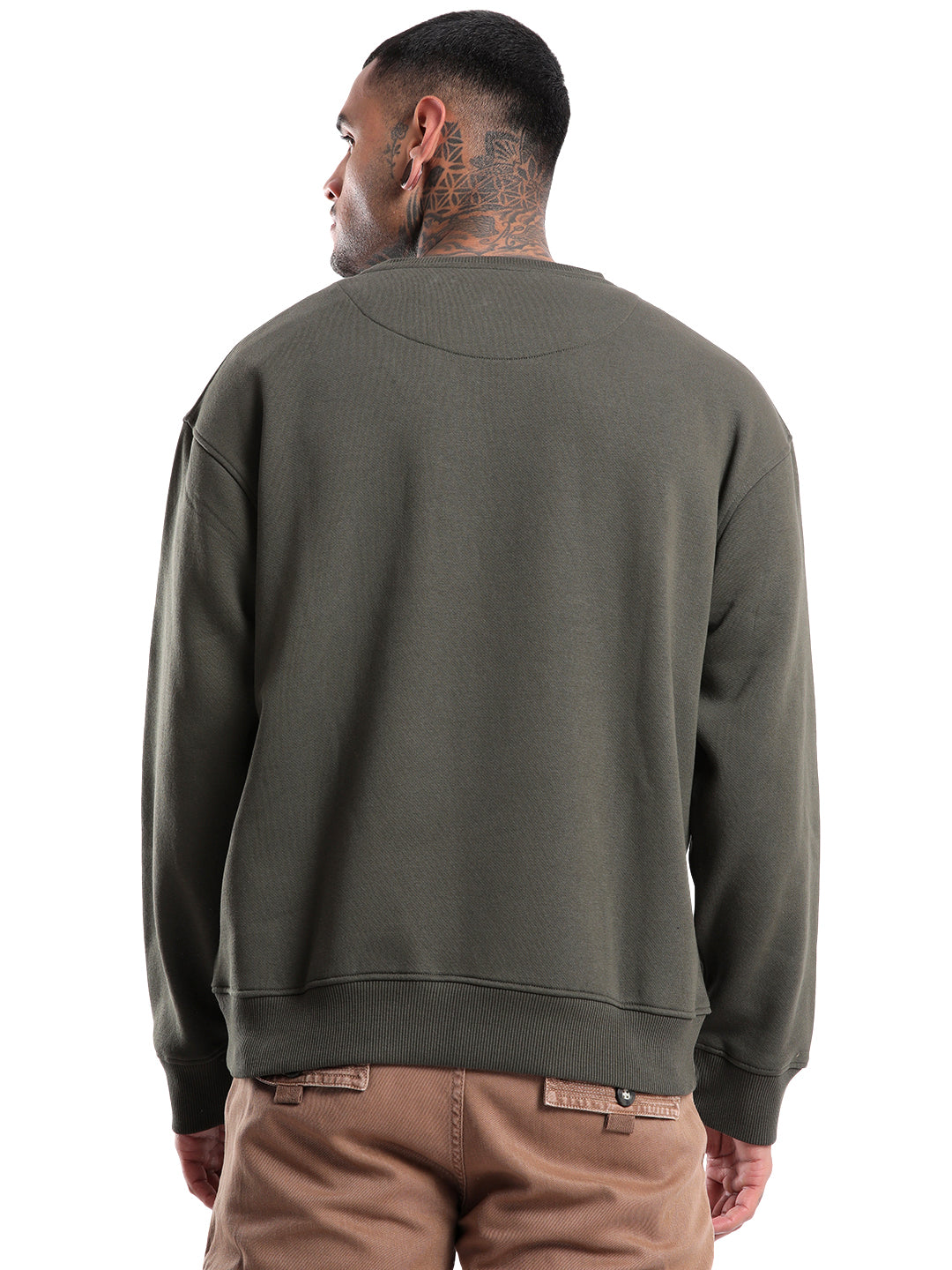 Elite Olive Round Neck Oversized Sweatshirt