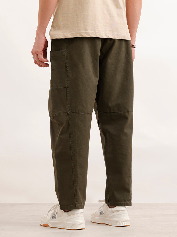 Barrel Fit Cut & Sew Trousers  | Olive