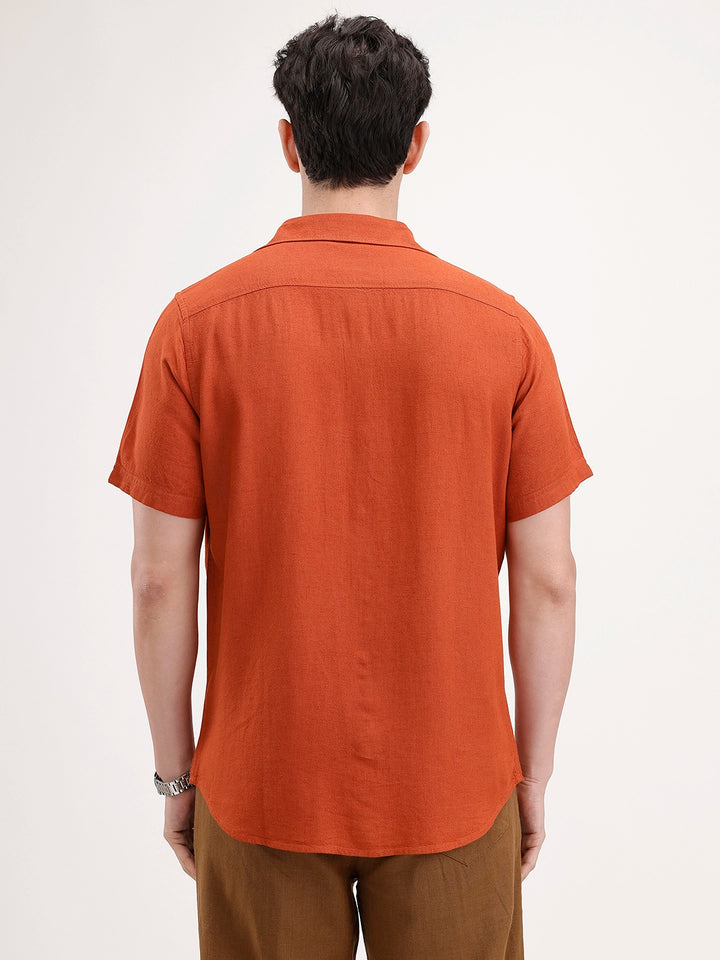 Slim Fit Linen Blend Shirt | Rust