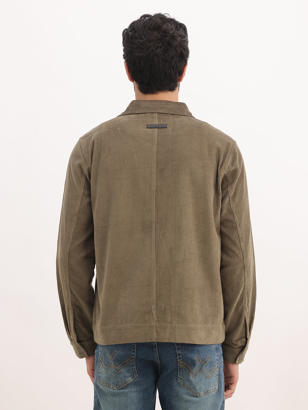 Solid Regular Fit Double Pocket Corduroy Jacket | Olive