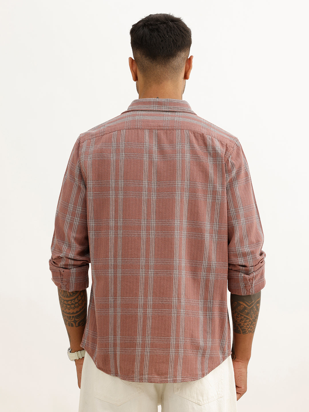 Slim Fit Checkered Full Sleeve Shirt | Rust