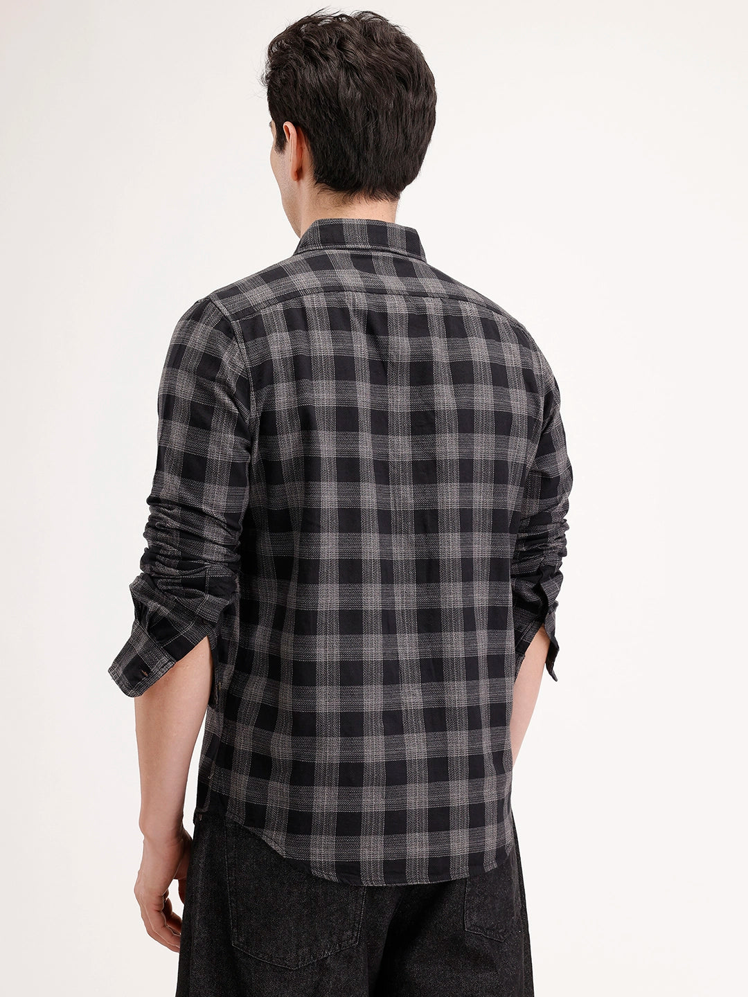 Slim Fit Checkered Shirt | Black
