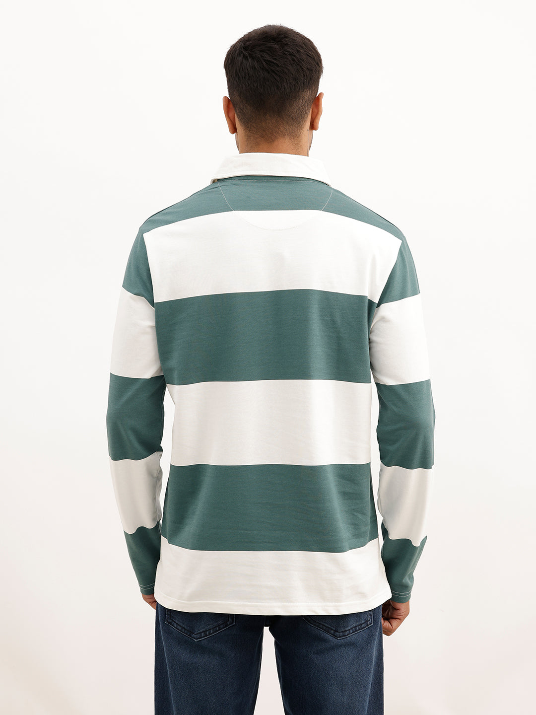 Comfort Fit Full Sleeve Striped Polo T-Shirt | Off White