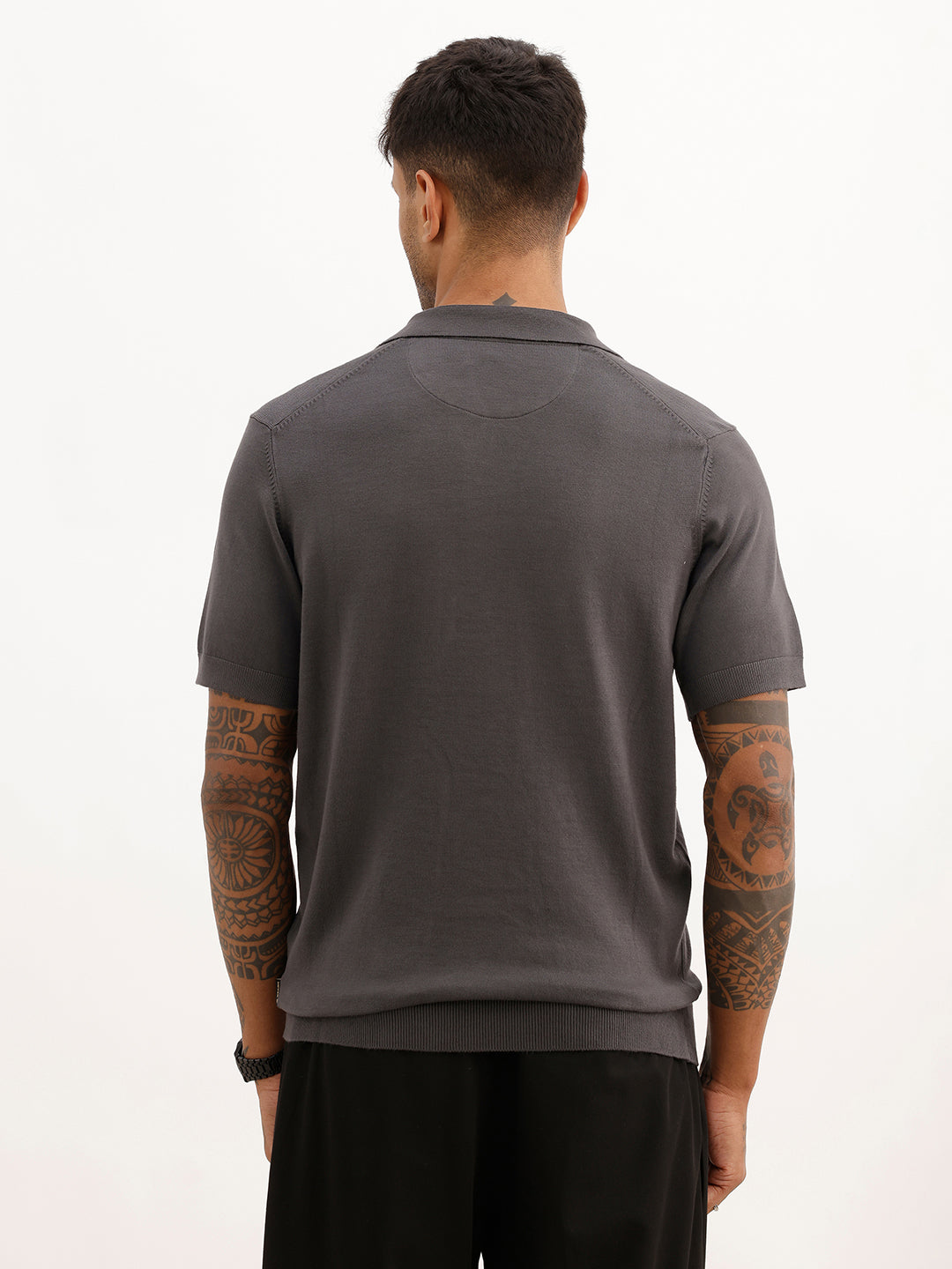 Solid Slim Fit Flatknit Polo T-Shirt | Dark Grey | WPT02HSSL1623S