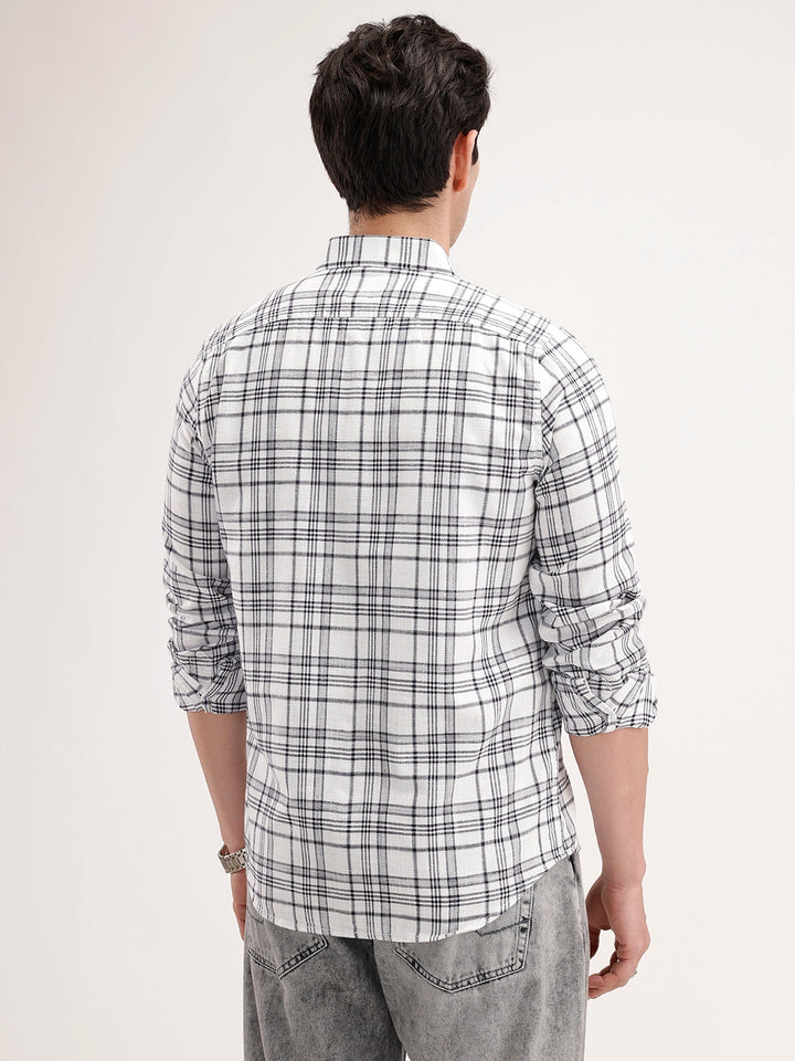 Slim Fit Checkered Shirt | White