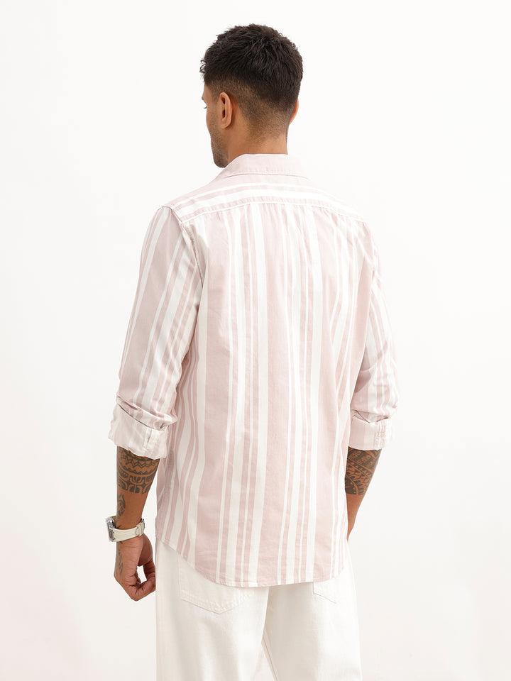 Regular Fit Striped Full Sleeve Shirt | Pink