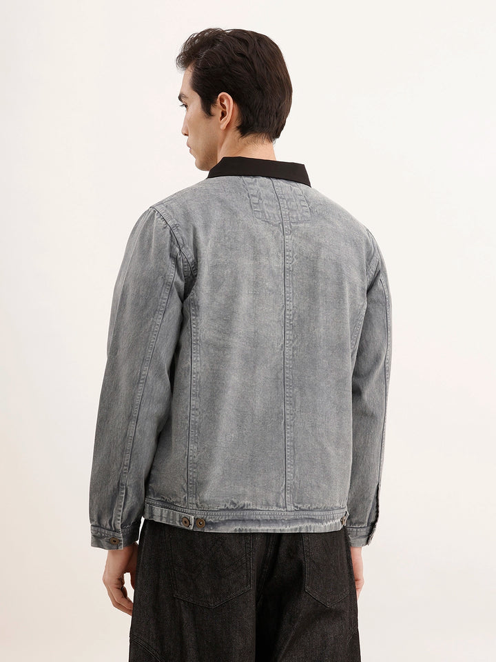 Regular Fit Zipper Denim Jacket | Blue