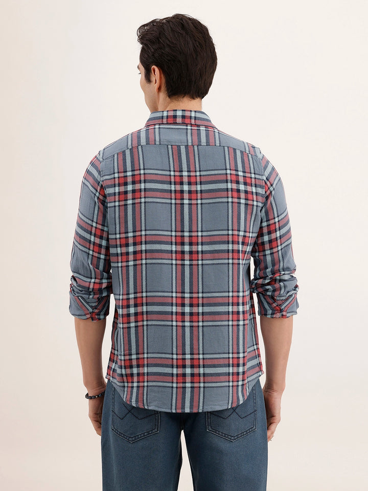 Textured Regular Fit Checkered Shirt | Blue