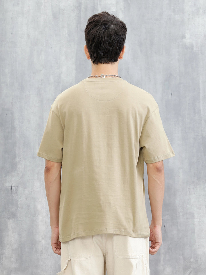 Placement Printed Oversized T-Shirt | Beige