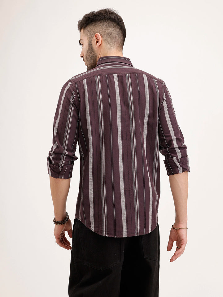 Slim Fit Striped Shirt | Brown