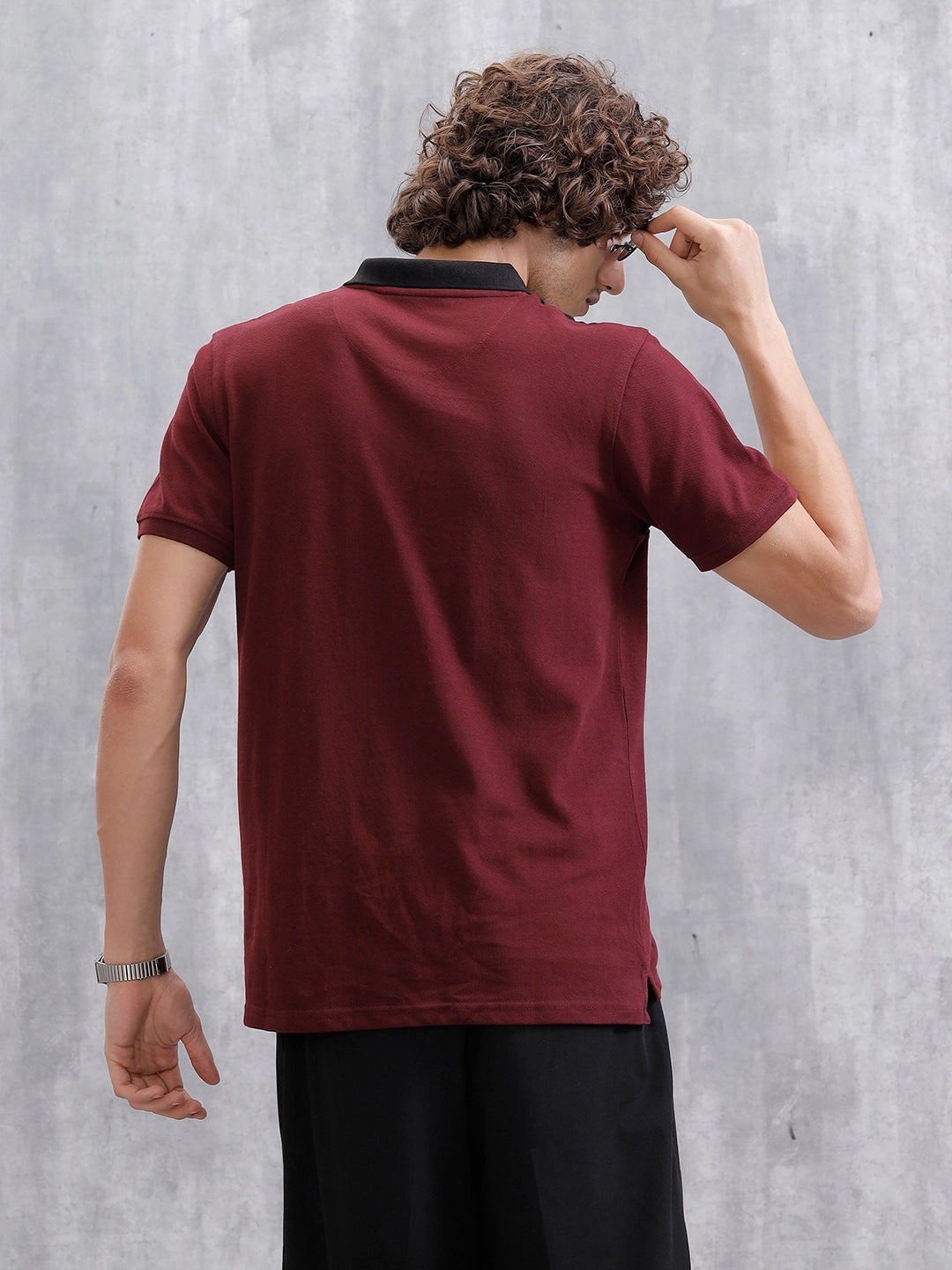 Cut & Sew Slim Fit Polo | Maroon/Black