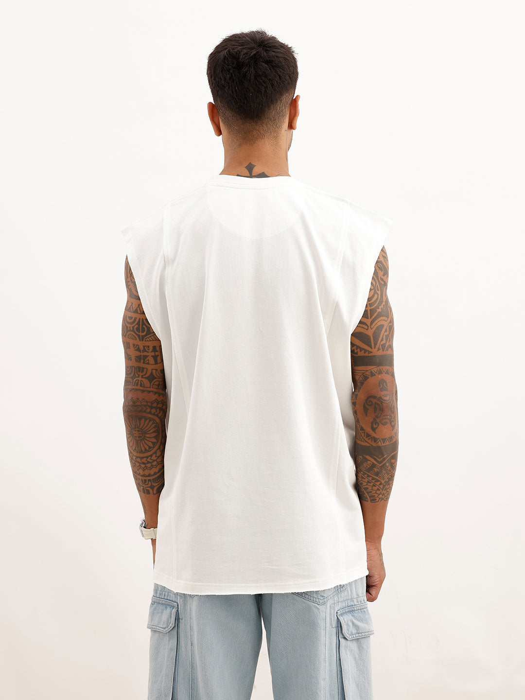 Solid Cut Off Sleeve T-Shirt | White
