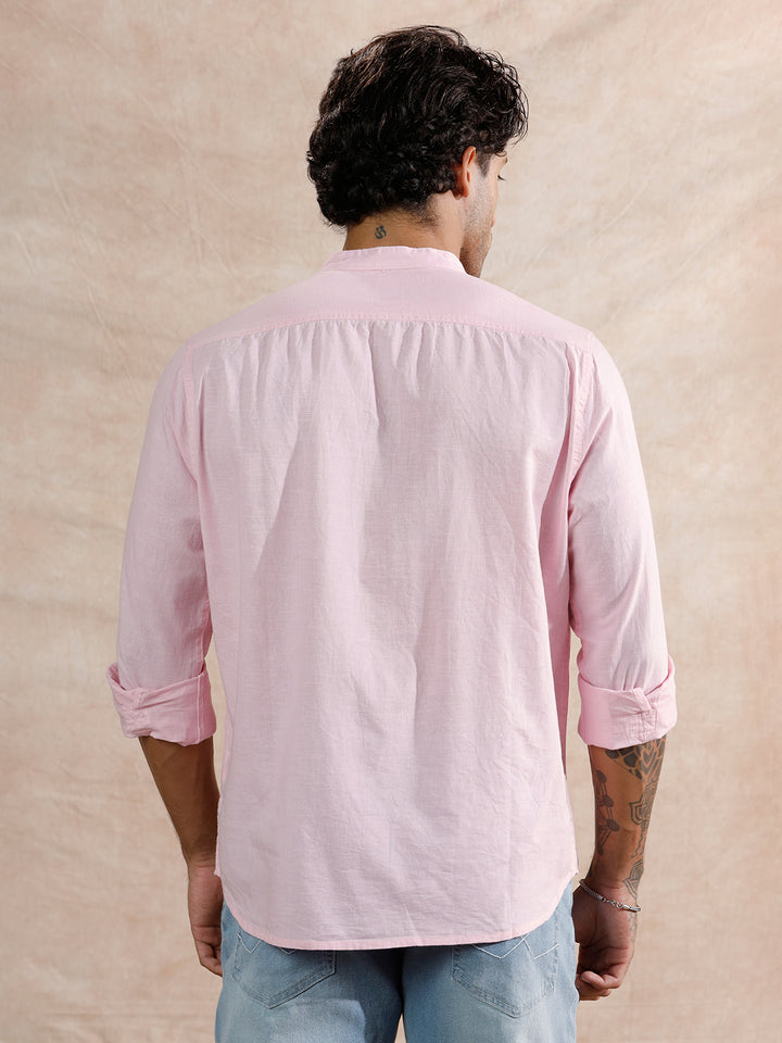 Mandarin Collar Regular Fit Shirt | Pink