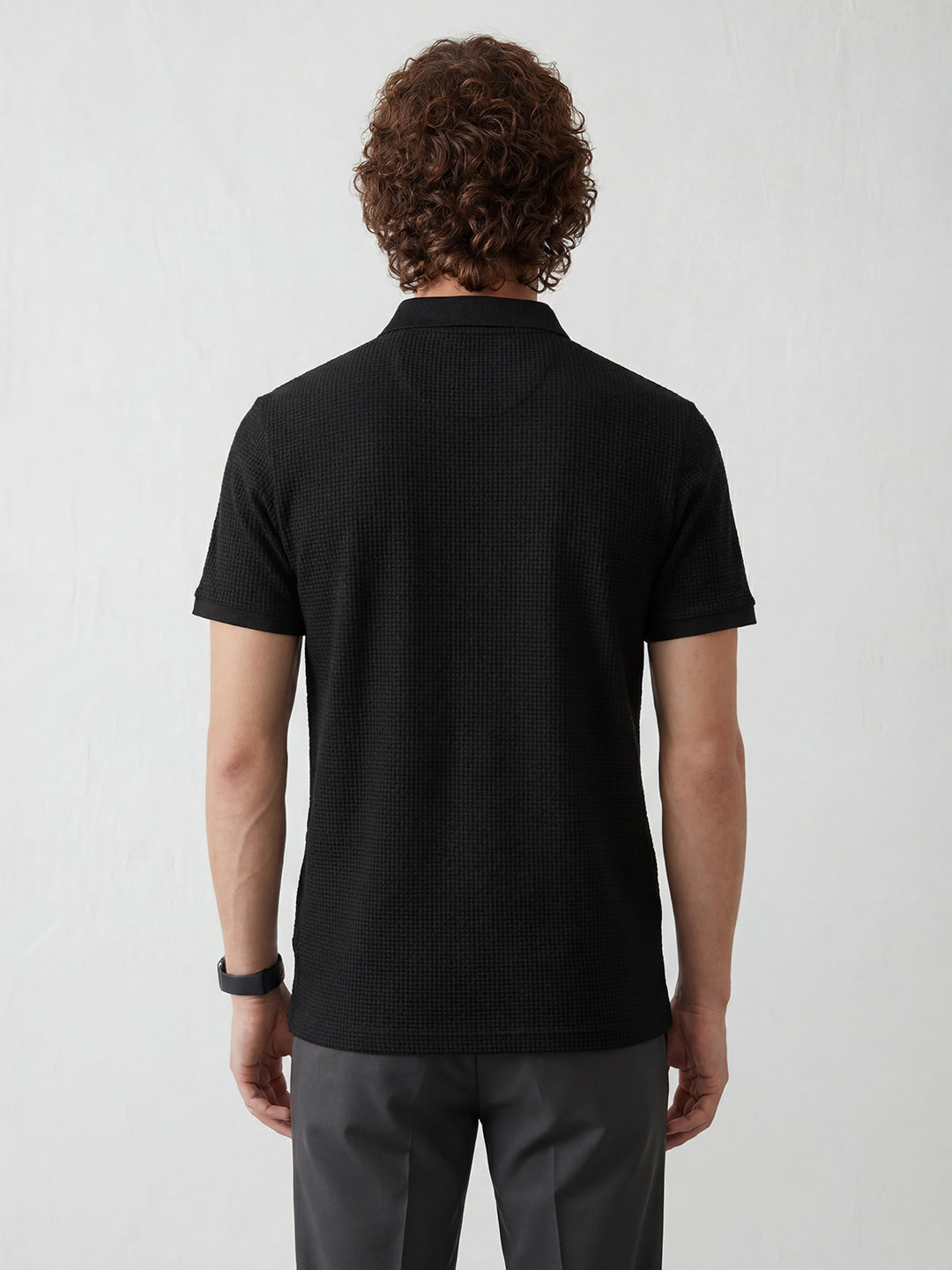 Solid Textured Slim Fit Polo T-Shirt | Black