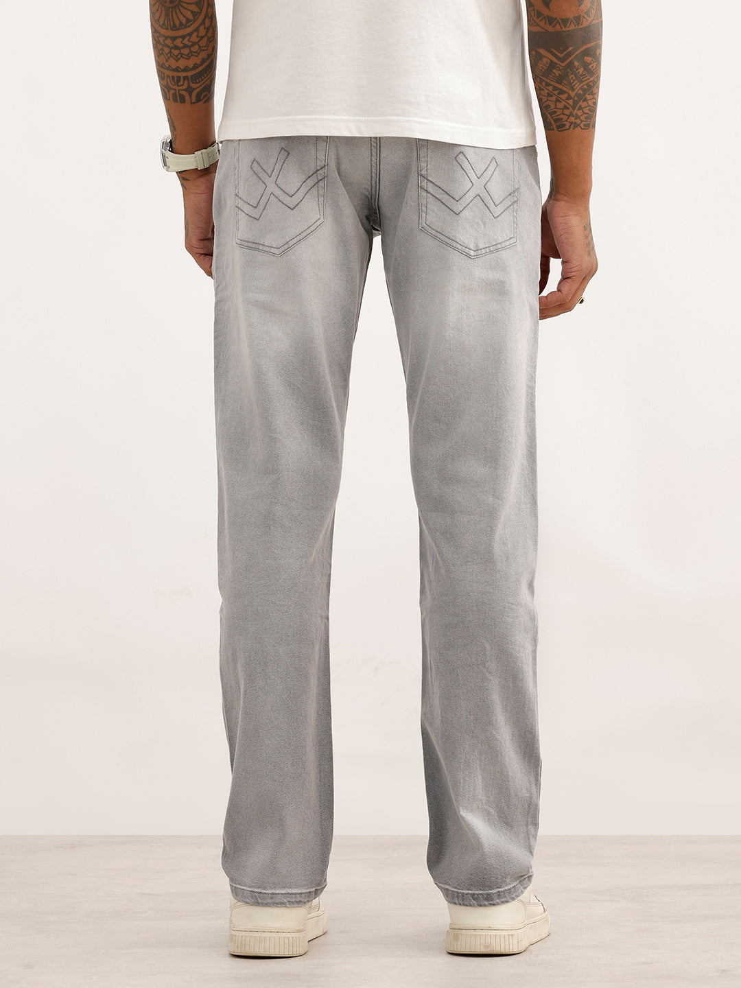 Heavy Faded Straight Fit Denim Jeans | Grey