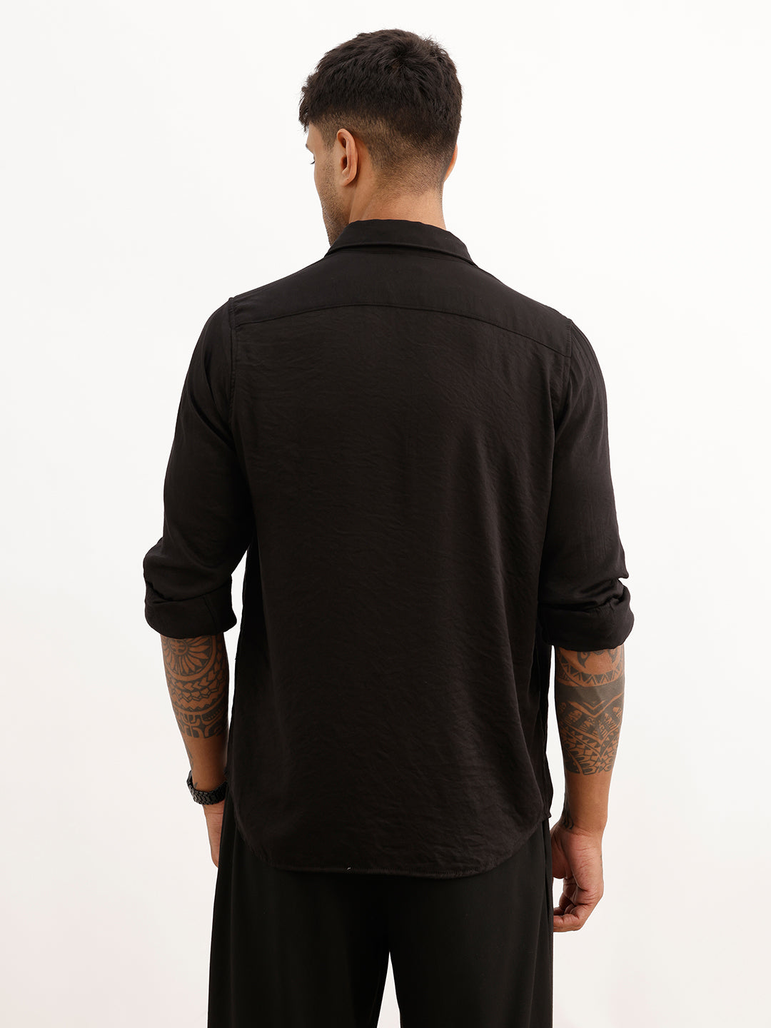 Solid Slim Fit Full Sleeve Shirt | Black