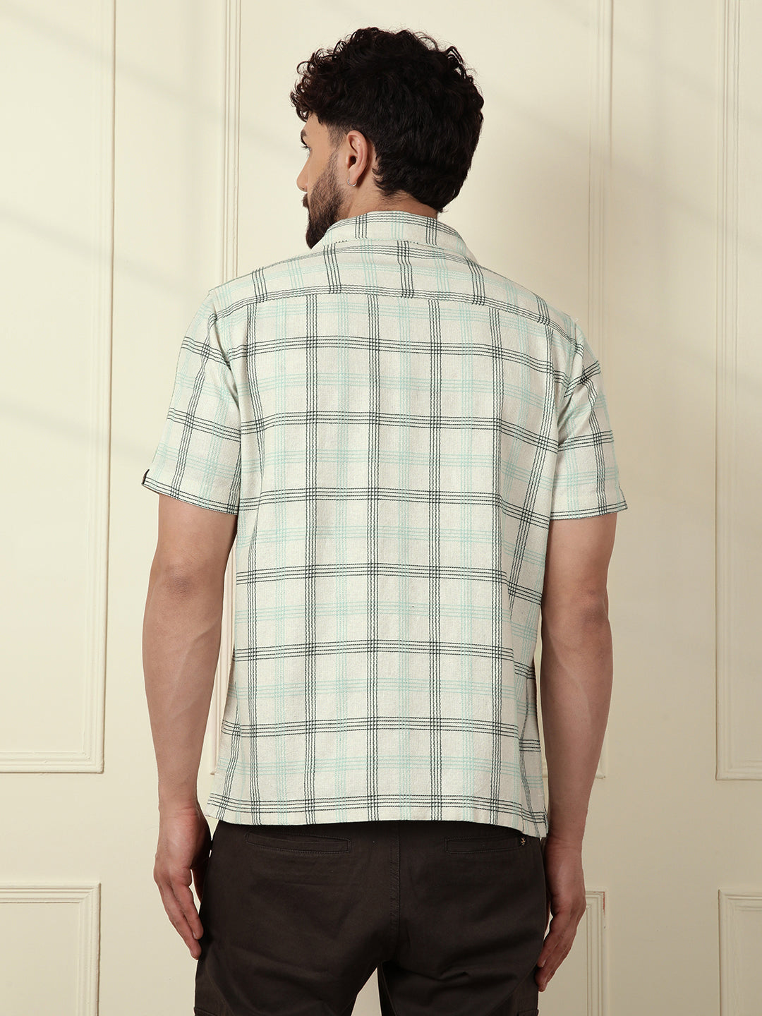 Textured Short Sleeve Checked Shirt | Light Green