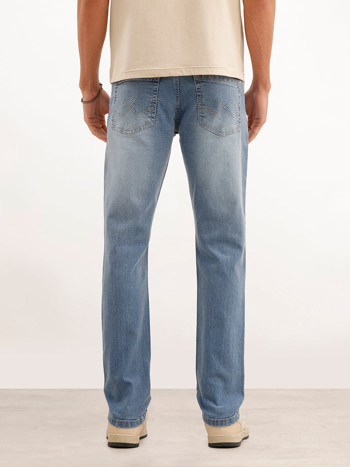 Faded Slim Fit Mid Rise Denim Jeans | Light Blue