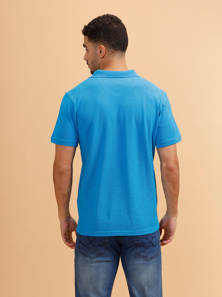 Tonal Logo Printed Slim Fit Polo T-Shirt I Blue