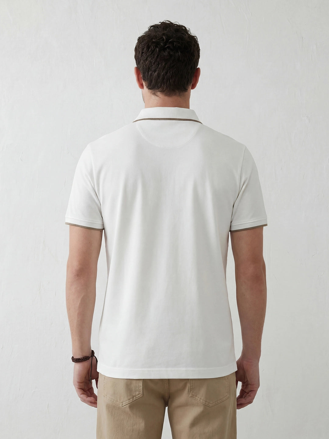 Solid Tipping Collar Polo T-Shirt | White