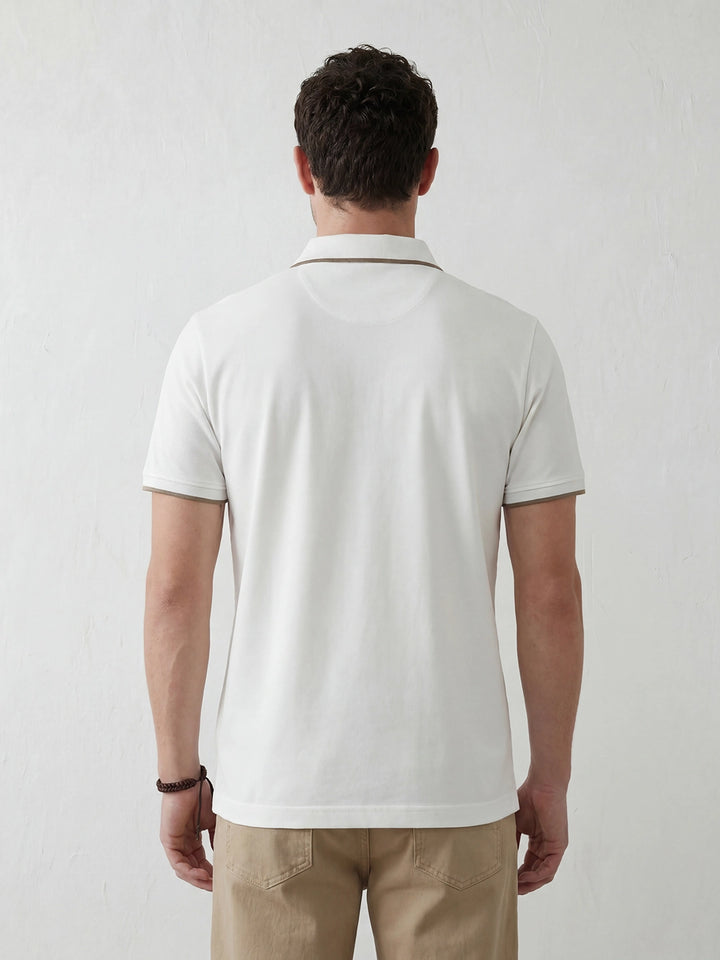 Solid Tipping Collar Polo T-Shirt | White