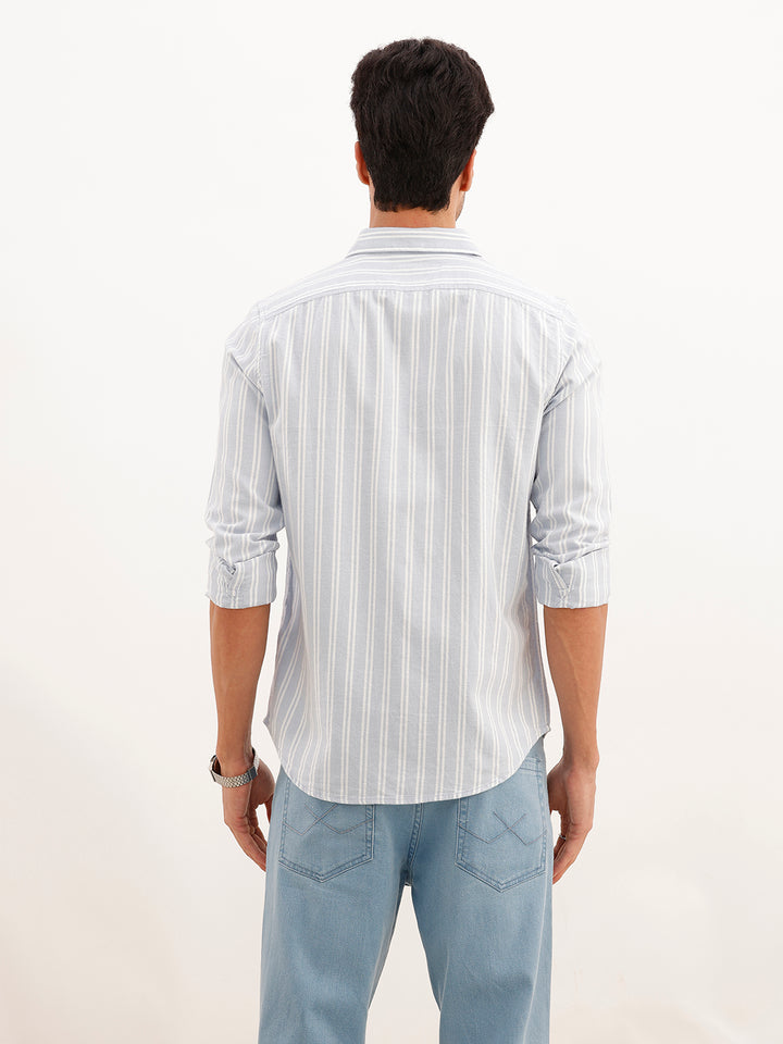 Classic Slim Fit Brushed Striped Shirt | Blue