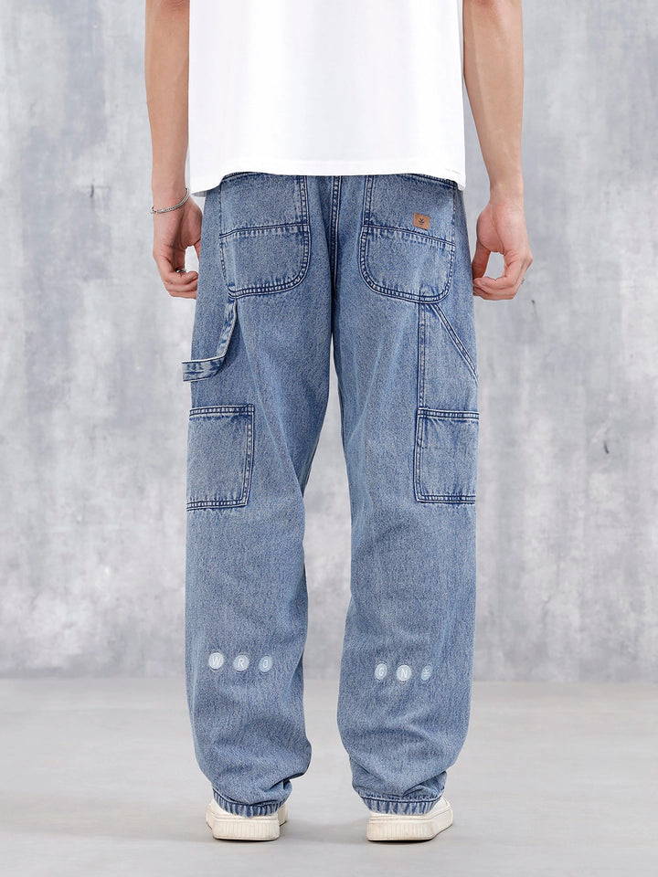 Men's Casual Loose Fit Carpenter Jeans | Med Stone