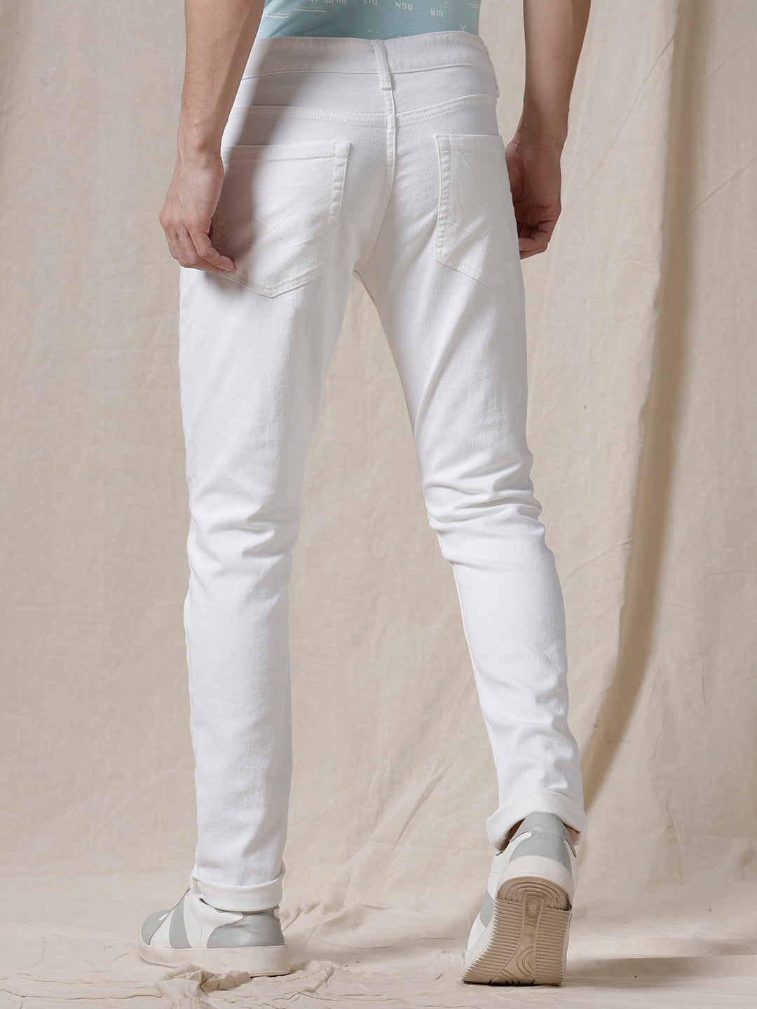 Solid White Tapered Jeans