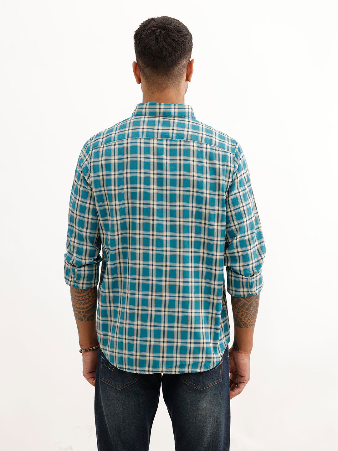 Regular Fit Full Sleeve Checkered Shirt | Teal