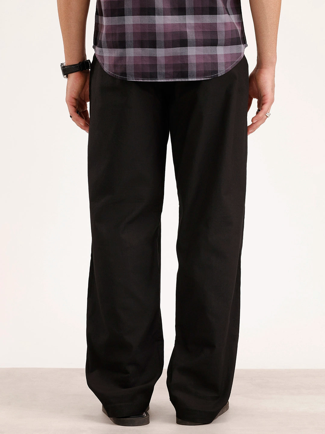 Solid Patch Denim Trousers | Black
