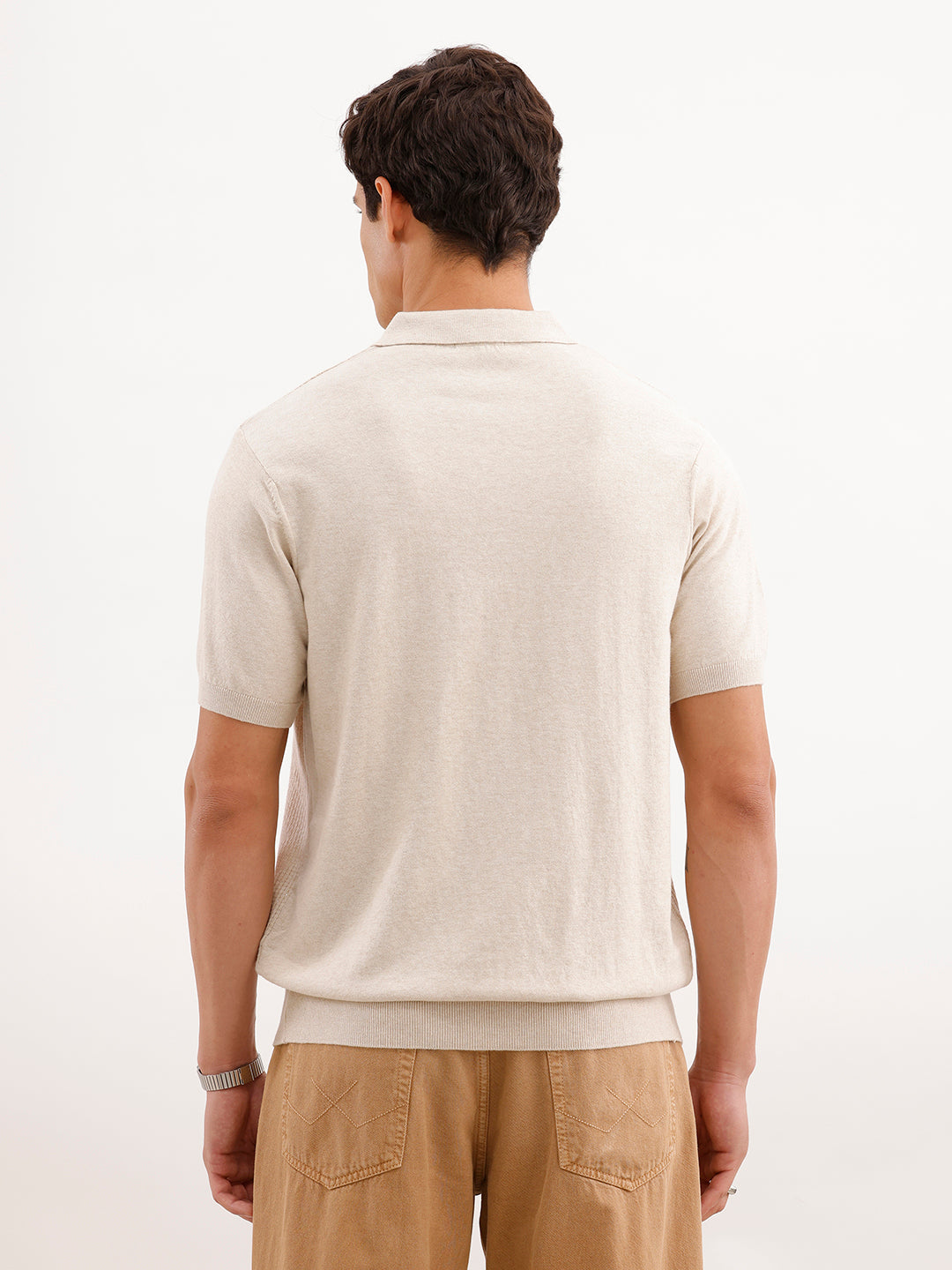 Textured Slim Fit T-Shirt  | Ecru