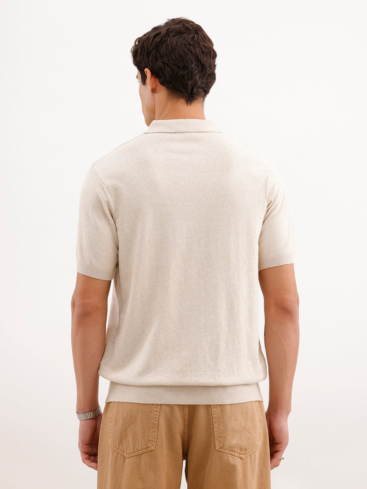 Textured Slim Fit T-Shirt  | Ecru