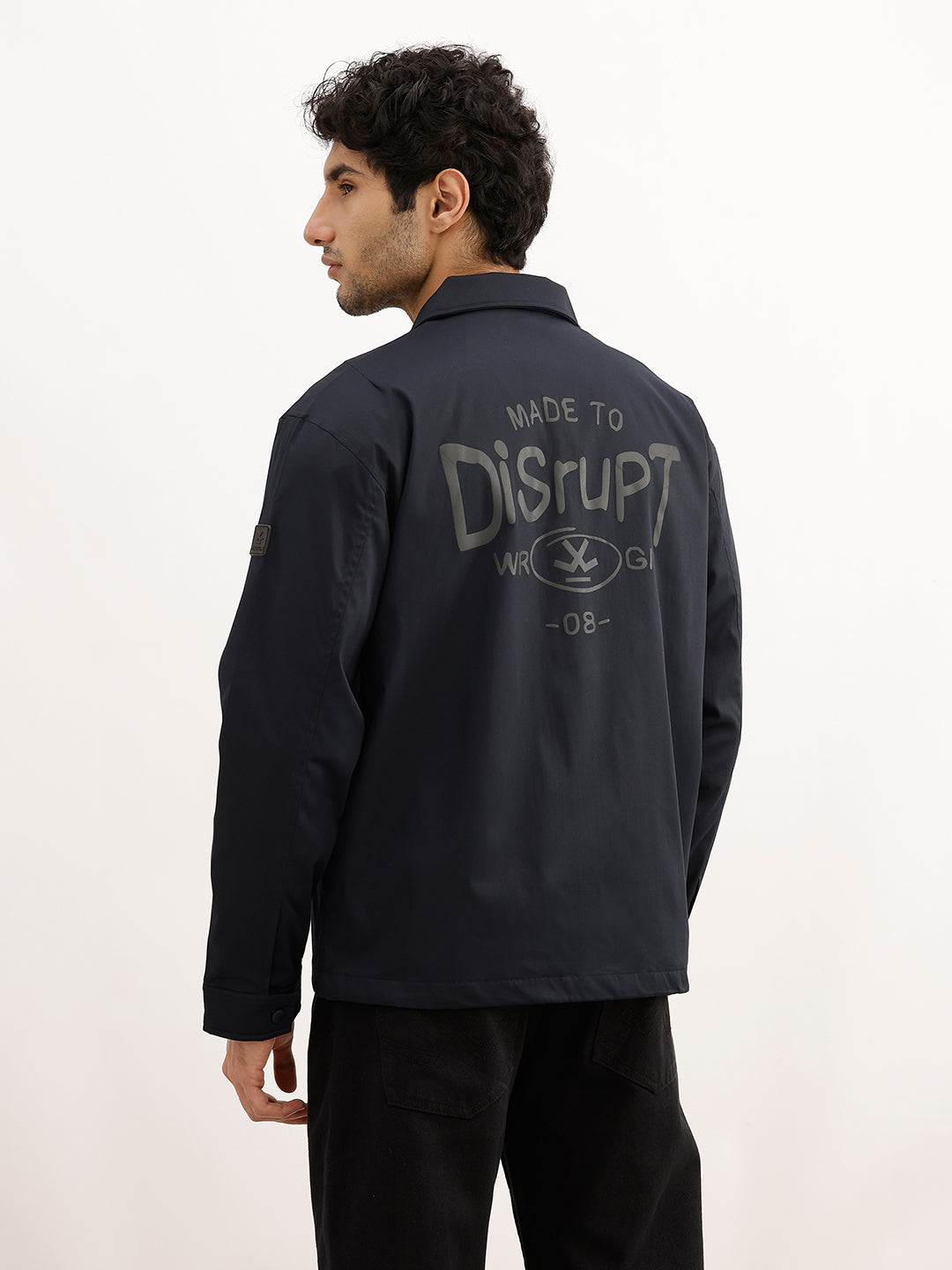 Comfort Fit Placement Printed Zipper Jacket | Blue