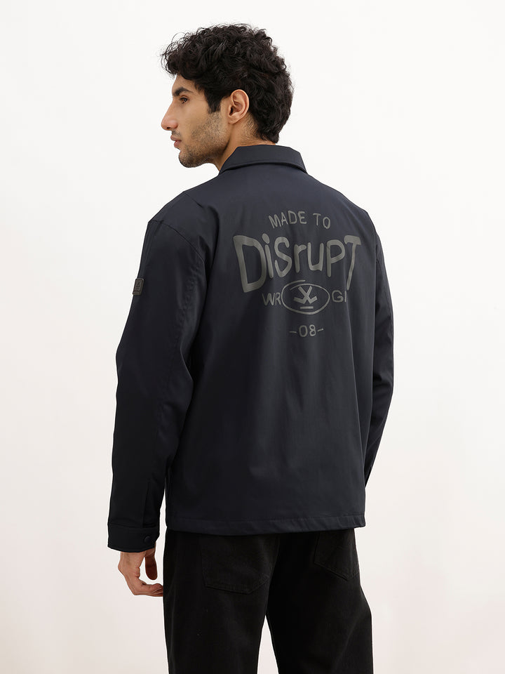 Comfort Fit Placement Printed Zipper Jacket | Blue