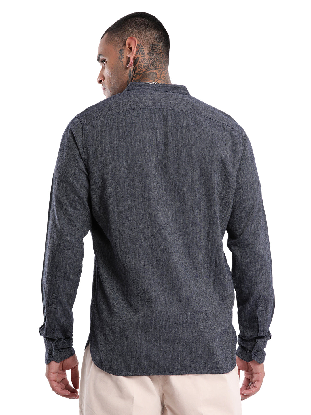 Grey Dobby Mandarin Collar Shirt