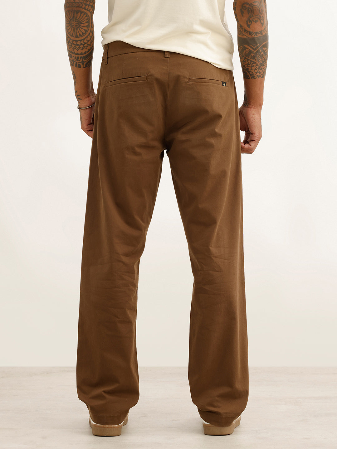 Solid Anti Fit Double Pleated Trouser | Brown