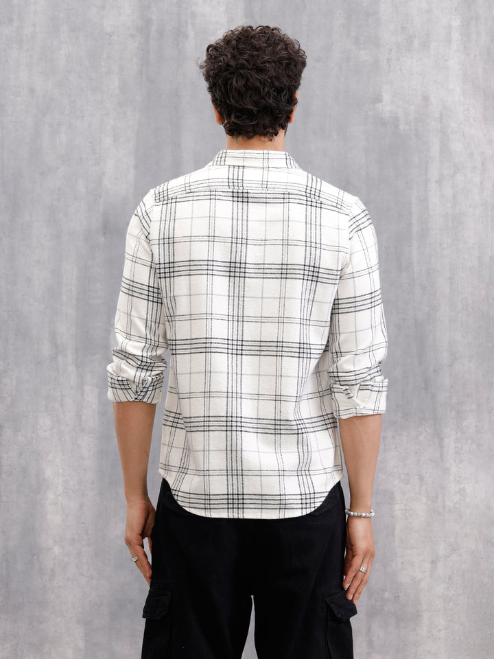Soft Hand Brushed Check Shirt In Crepe Yarn | White